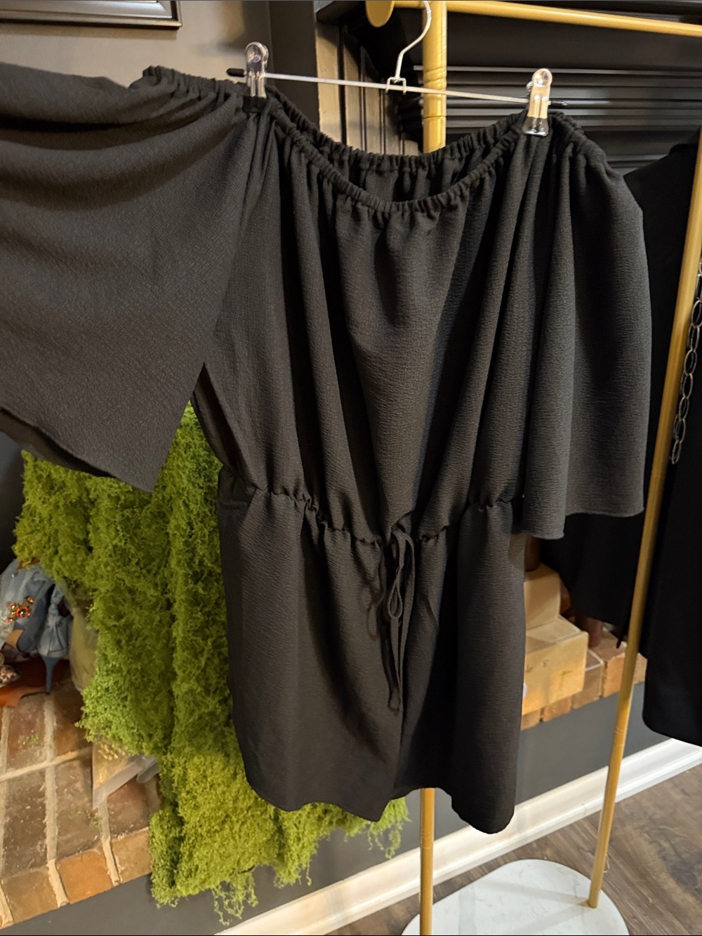 SHEIN Black Off-Shoulder Romper with Drawstring Waist